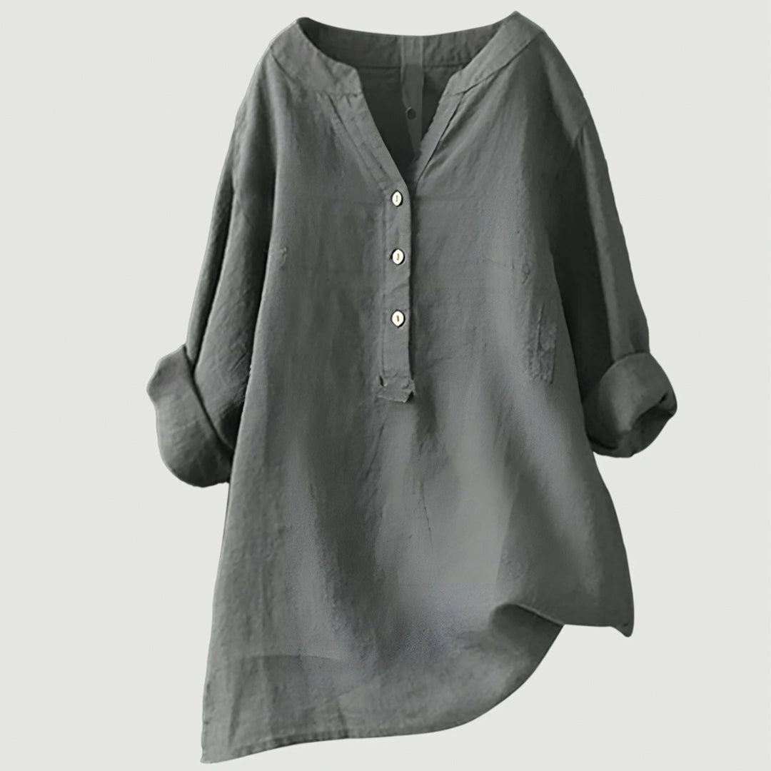 Elara Linen Blend Button-Front Shirt