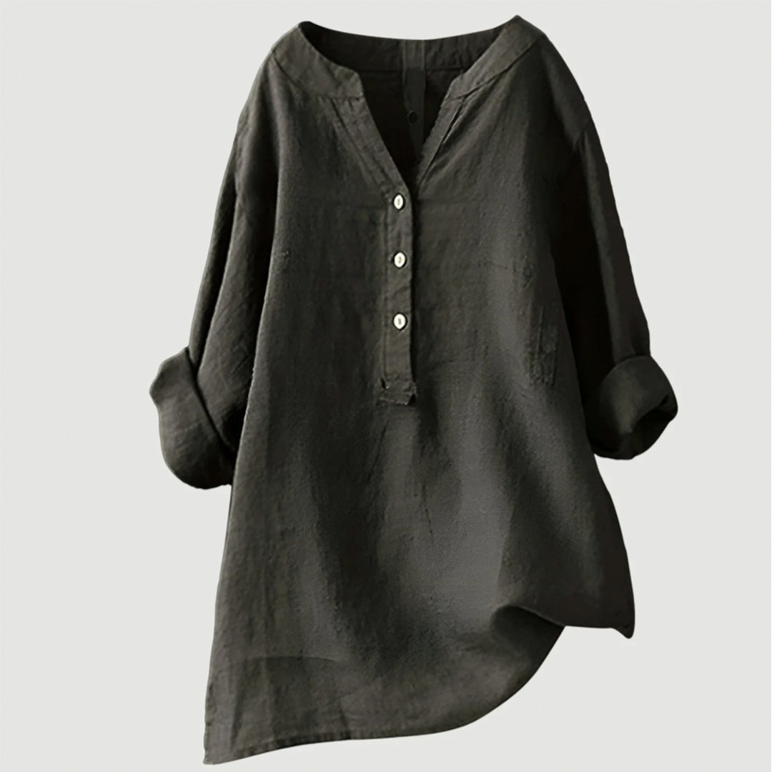 Elara Linen Blend Button-Front Shirt