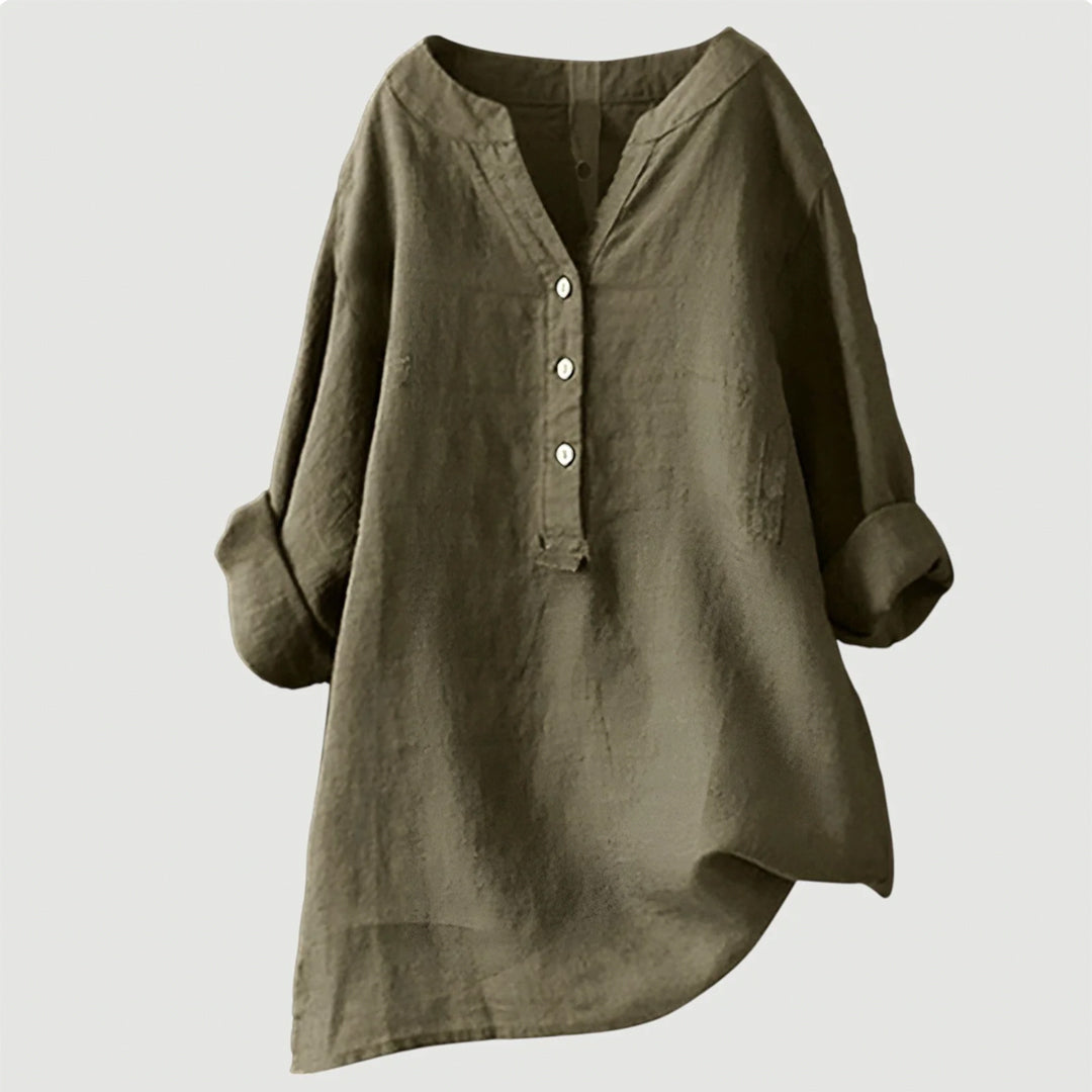 Elara Linen Blend Button-Front Shirt