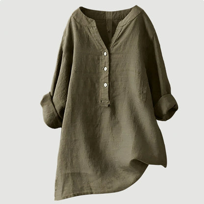 Elara Linen Blend Button-Front Shirt