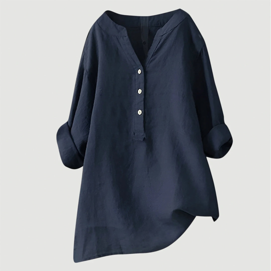 Elara Linen Blend Button-Front Shirt