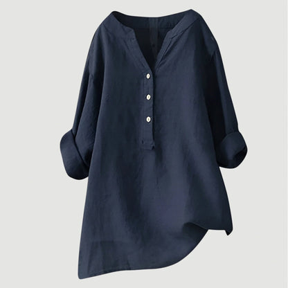 Elara Linen Blend Button-Front Shirt