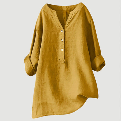 Elara Linen Blend Button-Front Shirt