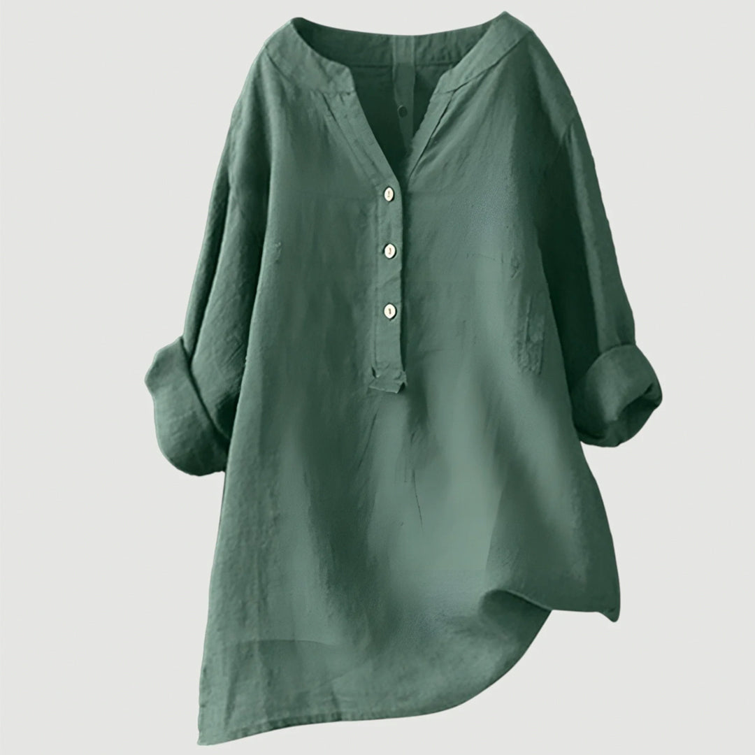 Elara Linen Blend Button-Front Shirt