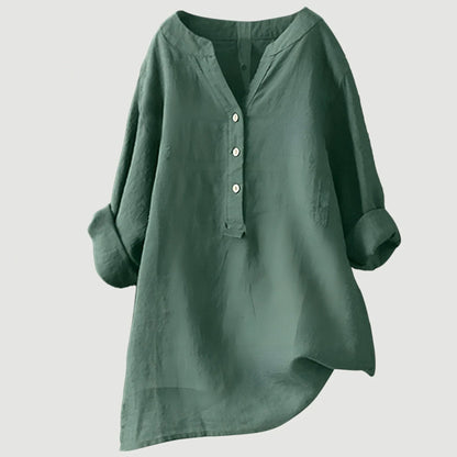 Elara Linen Blend Button-Front Shirt