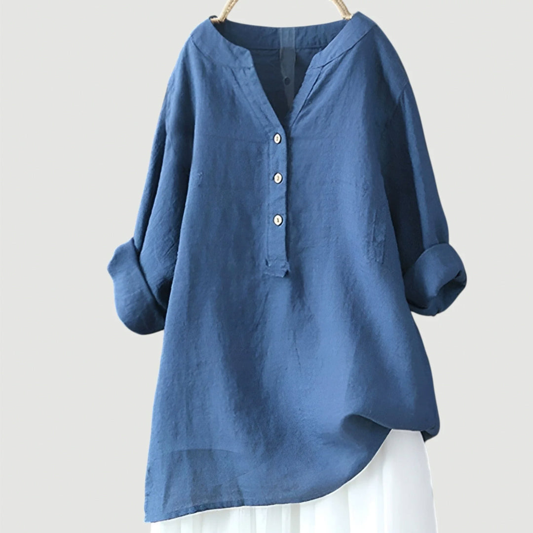 Elara Linen Blend Button-Front Shirt