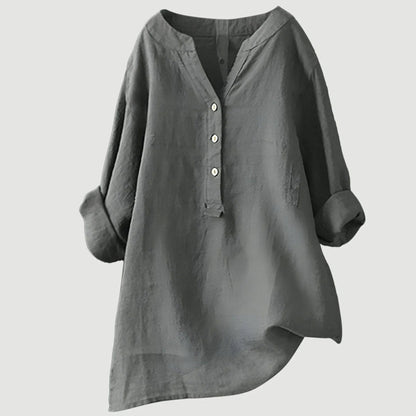 Elara Linen Blend Button-Front Shirt