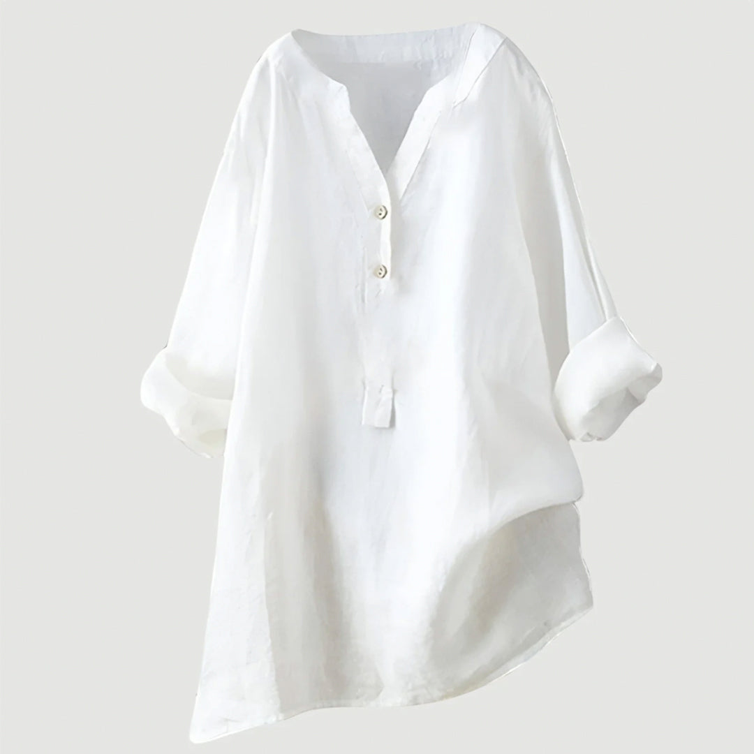 Elara Linen Blend Button-Front Shirt