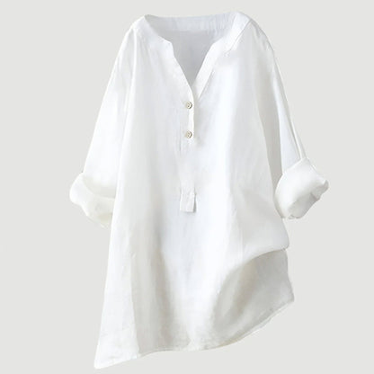 Elara Linen Blend Button-Front Shirt