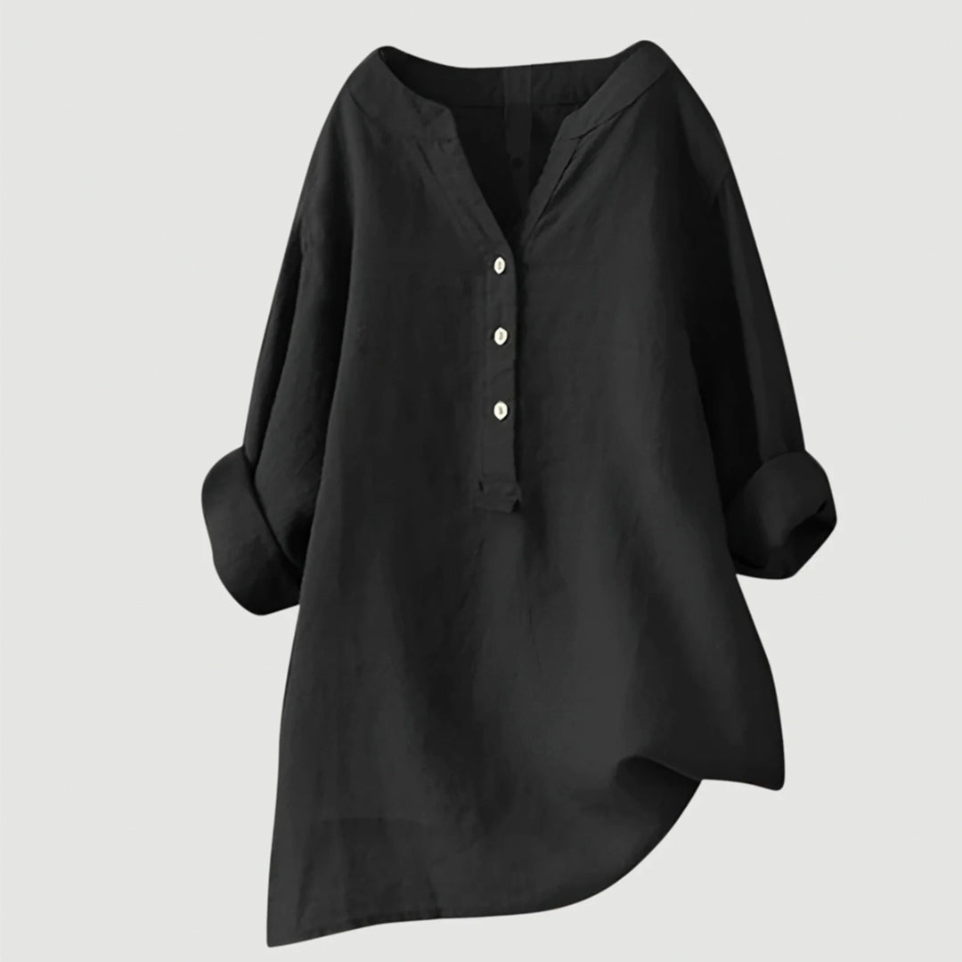 Elara Linen Blend Button-Front Shirt