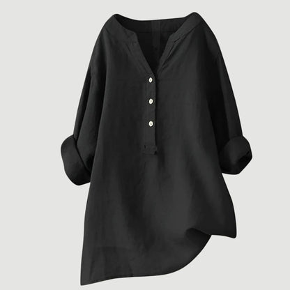 Elara Linen Blend Button-Front Shirt