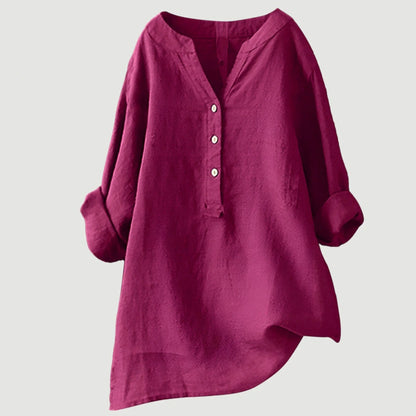 Elara Linen Blend Button-Front Shirt