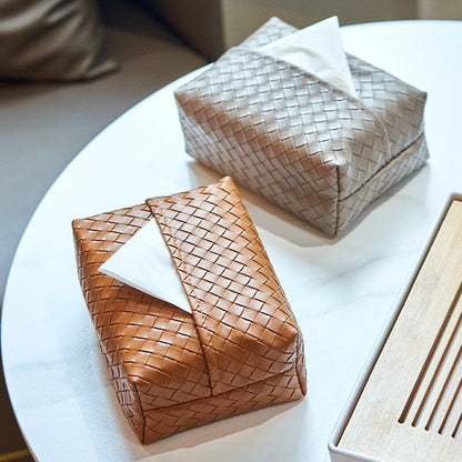 Woven Leather Tissue Box Holder
